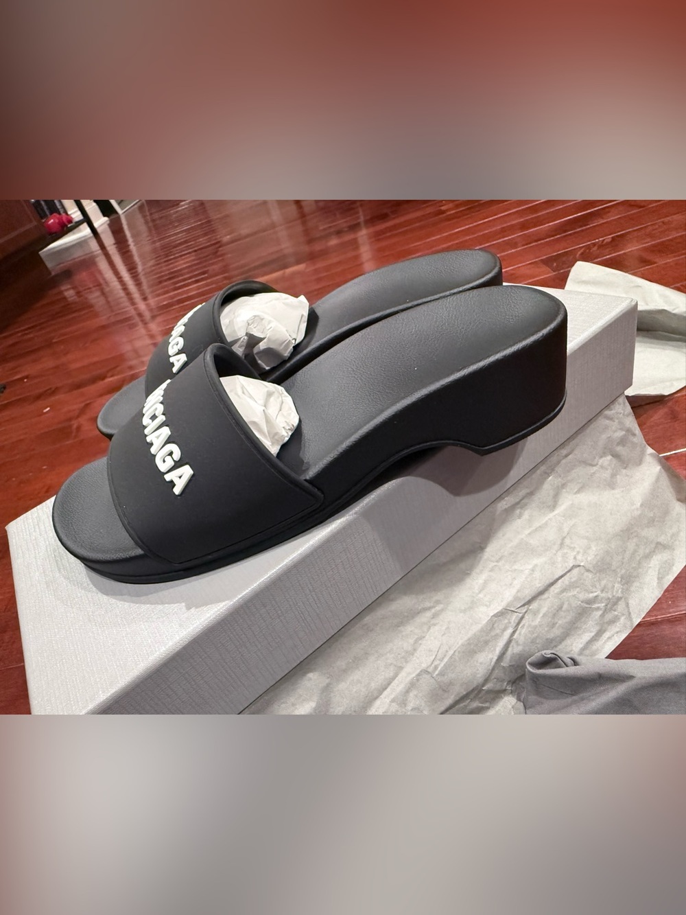 Balenciaga Black Slide Sandals with White Logo